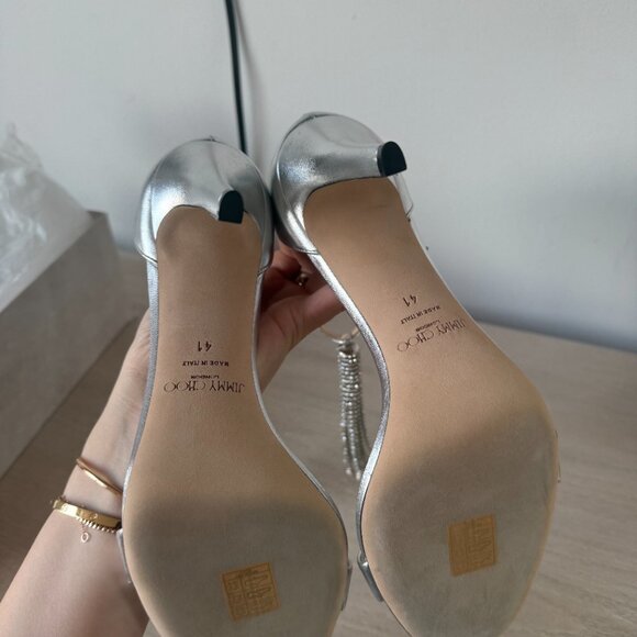 NWT Jimmy Choo Viola 100 Metallic Nappa Leather Crystal Chandelier Ankle Strap - Picture 13 of 16